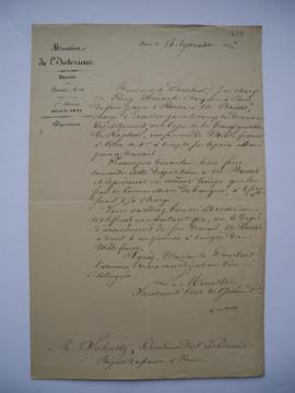 lettre informant du payement du premier acompte pour Brisset, chargé d’exécuter une copie de la T...