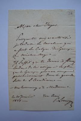 lettre donnant des ordres concernant le stockage du moulage de la Pietà de Michel-Ange à l’Académ...