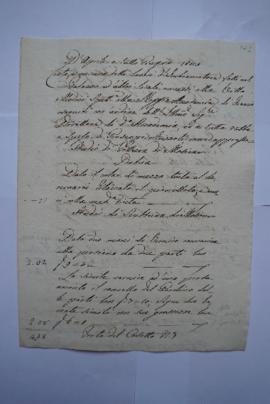 facture et quittance pour les travaux d’avril au juin 1823, du badigeonneur Giuseppe Arizzoli à P...