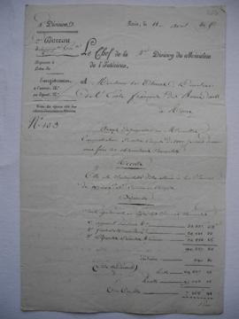 « n°. 103 », lettre servant de sous-pochette et traitant de la comptabilité de 1812, du chef de l...
