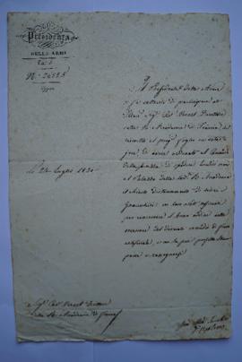 lettre au sujet des mesures de sécurité incendie, de la Présidence des Armées à Horace Vernet, fo...
