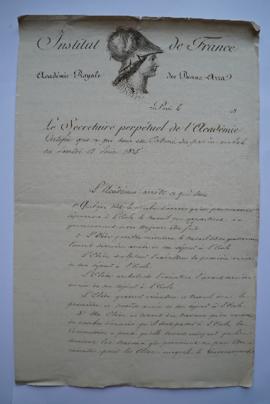 extrait du procès-verbal du samedi 13 juin 1835, du secrétaire perpétuel de l’Académie des beaux-...