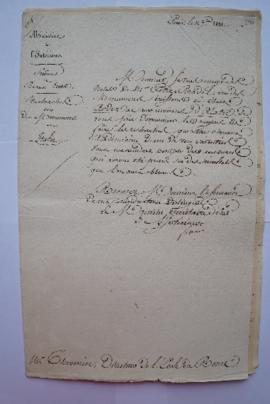 lettre servant de sous-pochette jointe aux notes sur des monuments de M. Petit-Radel, du secrétai...