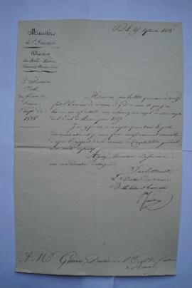 lettre informant de l’approbation des comptes de 1827, du ministre de l’Intérieur à Pierre-Narcis...