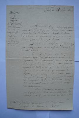 lettre demandant les comptes de 1823, du ministre de l’Intérieur à Pierre- Narcisse Guérin, fol. ...