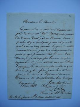 lettre demandant une recommandation pour M. Carnesecchi, peintre de décor, du secrétaire de l’Aca...