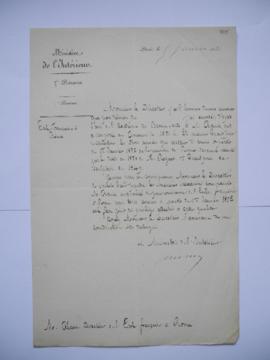 lettre informant de la décision du ministre d’accorder la pension à Adolphe Crauk, sculpteur à la...