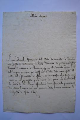 lettre au sujet du potager dit la Braccheria, réclamant l’eau courante, du locataire Luigi De Pao...