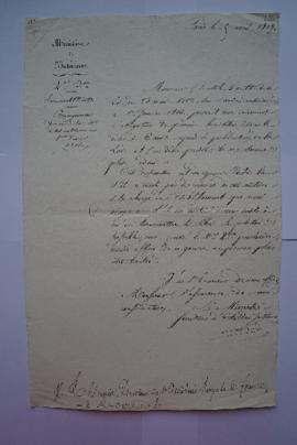 lettre demandant des renseignements sur les dettes antérieures au 1er janvier 1816, du ministre L...
