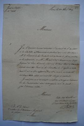 lettre jointe à l’arrêté numéro 1611, de Balbe, secrétaire de l’Académie à Lethière, fol. 355