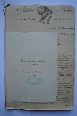 « Correspondance arrivée. Année 1830 », sous-pochette contenant les folios 44 à 68, fol. 43, 69