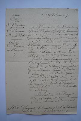 lettre autorisant le peintre Eugène Roger de continuer ses études en France, afin de rétablir sa ...
