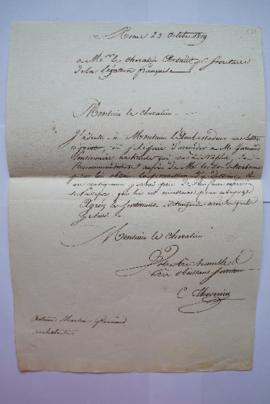 lettre demandant d’accorder à Gernaud, pensionnaire architecte se rendant à Naples, la recommanda...