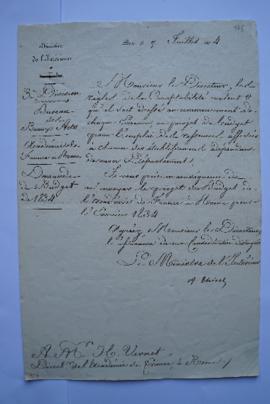 demande du budget de 1834, du ministre de l’Intérieur, Thiers, à Horace Vernet, fol. 176-177