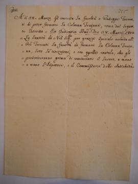 Autorisation à Giuseppe Torrenti, sculpteur, de copier la Colonne trajane, fol. 355-356