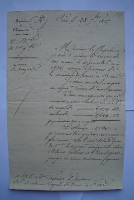 envoi des comptes de l’année 1826, du ministre de l’Intérieur à Pierre-Narcisse Guérin, fol. 275-276