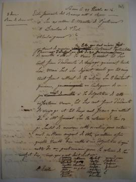 Brouillon de lettre concernant l’indemnité des pensionnaires pour l'an IX et X, de Joseph-Benoît ...