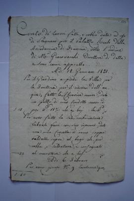 cahier de comptes et quittance pour les travaux du 18 janvier au 28 avril 1821, de l’étameur Gius...
