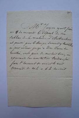 lettre informant du travail d’Ingres sur le tableau Maladie d’Antiochos, cause d’une invitation t...