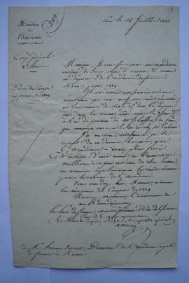 lettre envoi du compte approuvé de 1829, du ministre de l’Intérieur à Horace Vernet, fol. 58-59