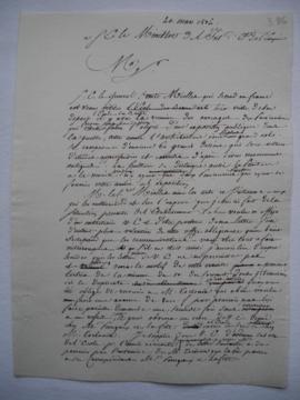 lettre informant de la visite du général Miollis, comte et de la prochaine exposition des ouvrage...