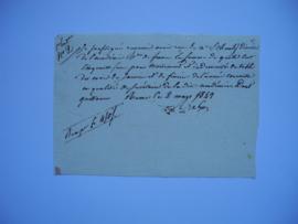 quittance pour traitement et indemnité de table des mois de janvier et de février 1842, du secrét...