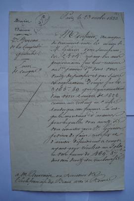 envoi des comptes, du ministre de l’Intérieur à Charles Thévenin, fol. 181-182