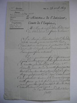 lettre ordonnant l’attribution d’une bourse à Rinaldi pour l’exécution du portrait de l’Empereur,...