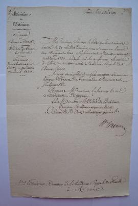 lettre au sujet des travaux des pensionnaires peintres et architects pendant 1820, du secrétaire ...