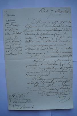 lettre demandant les factures des plâtres moulés envoyés à l’École royale des Beaux-arts, du mini...