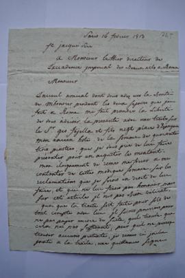 lettre évoquant la reclamation de l’argent et le transport des monuments de la Gallerie Borghese ...
