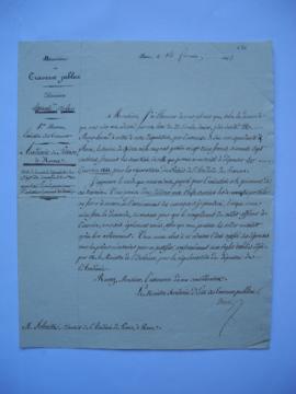 lettre avis de la mise à disposition des 15593 f 67. demandés le 22 octobre 1841. Approbation du ...