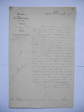 lettre au sujet du projet de budget des dépenses pour l’exercice 1852 après la décision d’admissi...
