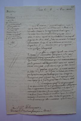 lettre demande de pièces relatives à la comptabilité de Lethière jusqu’au 31 mai 1816, du ministr...