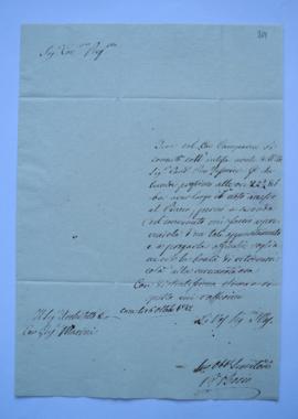 lettre informant de la visite du Cardinal Trésorier à la Villa Médicis, demandant à Giuseppe Mari...