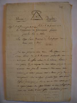 Lettre informant sur l'affaire des objets enlevés de l'Académie, du commissaire Léon Dufourny à J...
