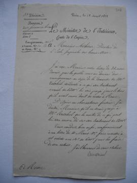 lettre autorisant le payement à Ruxtiel de la moitié de son traitement annuel de 1200 f. au titre...
