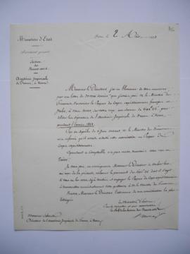 lettre informant du versement de 690 f et 26 e pour solder les dépenses pendant l’exercice 1852