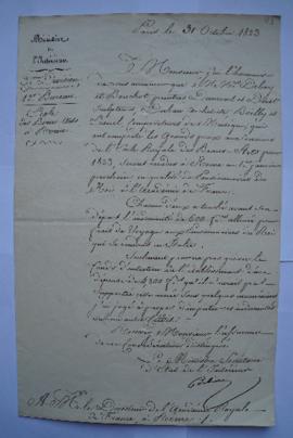 lettre annonçant l’arrivée des nouveaux pensionnaires prévue le 1er janvier 1824 (Debay, Bouchot,...