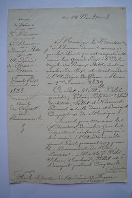lettre annonçant les Grands Prix décernés en 1838 et avis du départ des pensionnaires Pils, Vilai...