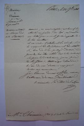 lettre de recommandation en faveur de Lucas, minéralogiste, du ministre Laîné à Charles Thévenin,...