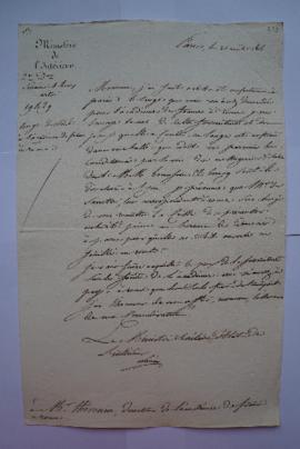 lettre au sujet de la linge destiné à l’Académie de France à Rome, du ministre Laîné à Charles Th...