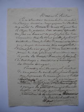 lettre de Jean-Victor Schnetz au Président de la Congrégation artistique du Panthéon, fol. 497