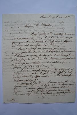 lettre informant de la remise du relevé des deux comptes de l’Académie, du banquier à Rome Marino...