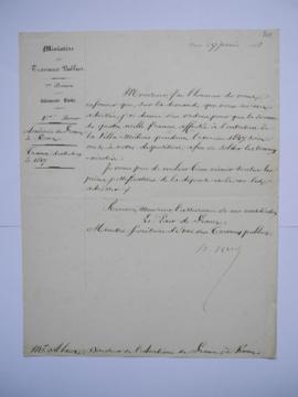 lettre relative aux travaux d’entretien de 1847, de Dumon, ministre des Travaux publics, à Jean A...