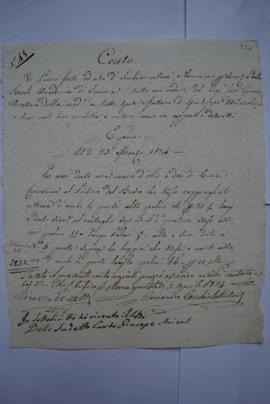 facture et quittance du badigeonneur Giuseppe Arizzoli, pour les travaux du 23 mars 1824, de Gius...