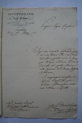 lettre autorisant le graveur Salmon à étudier dans les Chambres de Raphaël au Vatican, du sous-in...