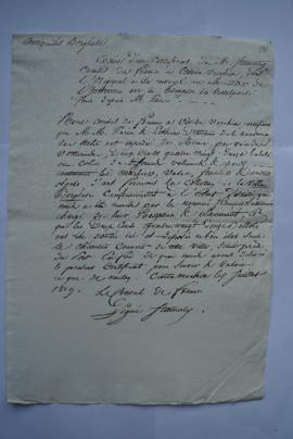 certificat de Mr Stamaty, consul de France à Civitavecchia, dont l'original a été envoyé au Minis...