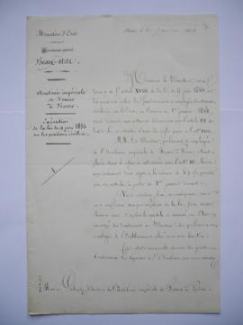 lettre relative à l’exécution de la loi du 9 juin 1853 sur les pensions civiles accompagné du mod...