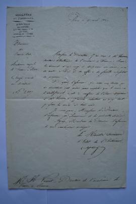 lettre concernant le congé accordé à Lemonnier, secrétaire bibliothécaire, du ministre de l’Intér...